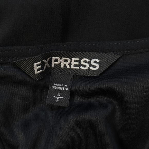 Express Black Sheer Sleeve Mini Dress Knee Size S Elastic Waist Keyhole Back - Picture 9 of 16